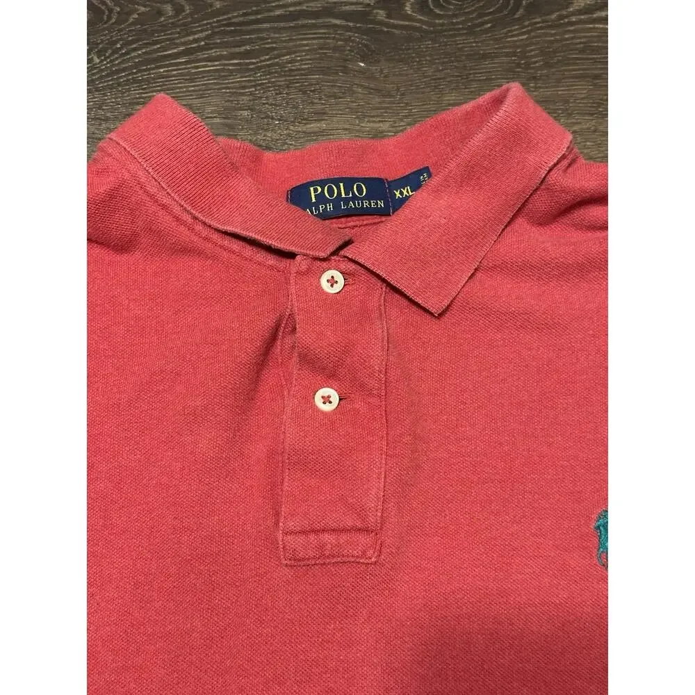 Ralph Lauren Polo Shirt Mens XXL Red Green Pony Long Sleeve Rugby Adult